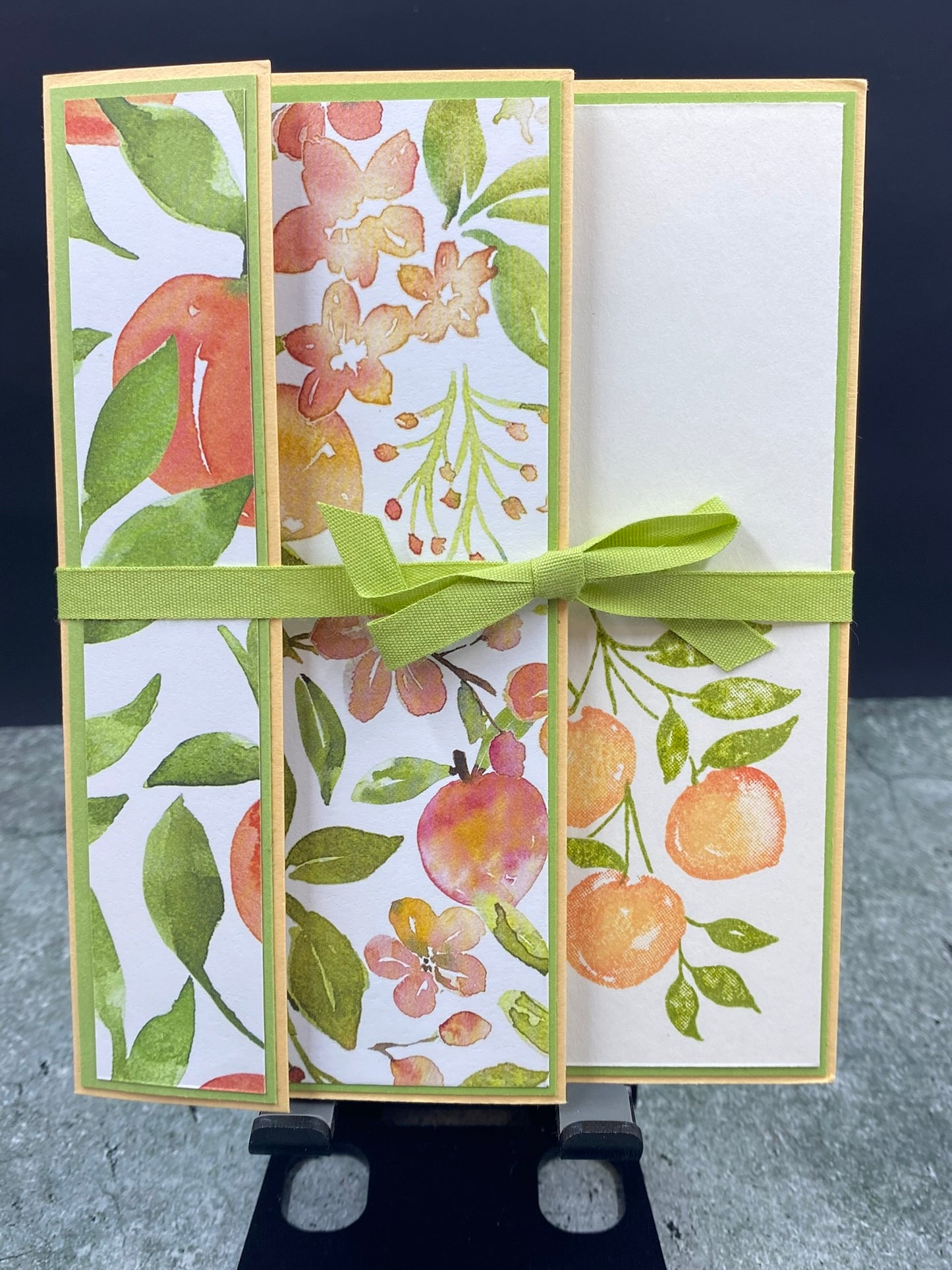 Peach Themed Fancy Fold Thank You Card with Ribbon