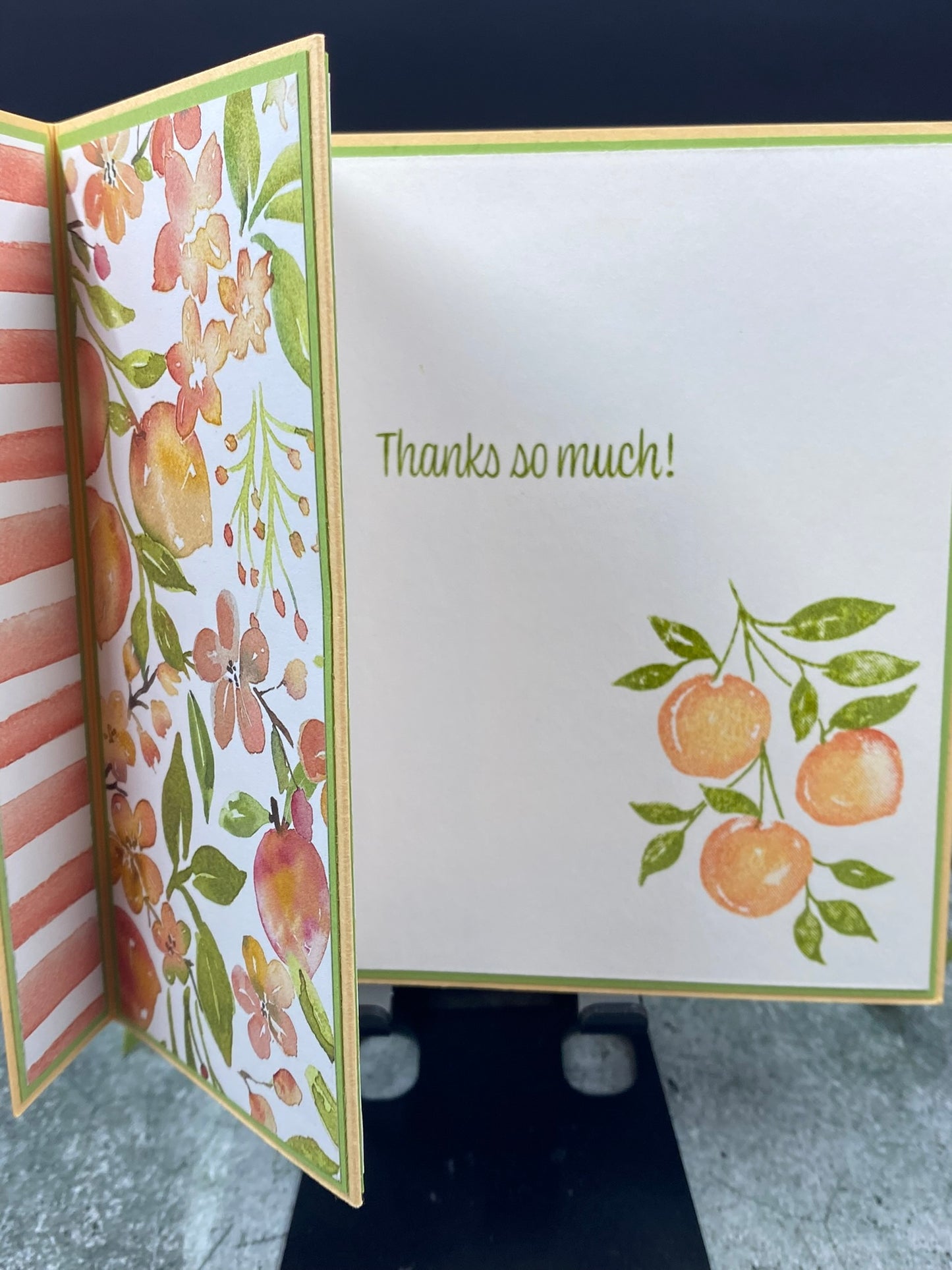 Peach Themed Fancy Fold Thank You Card with Ribbon